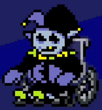 Jevil in a wheelchair